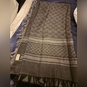 Gucci Beige/Ebony Wool And Silk GG Survive Shawl Scarf